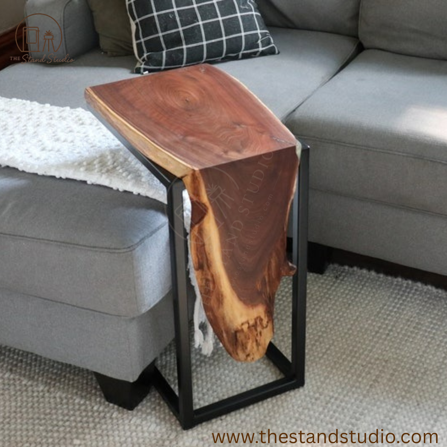 Live Edge Sheesham Waterfall C-Table – Handmade Modern Wood Furniture & Unique Home Décor Gift