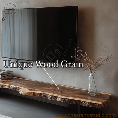 Rustic Live Edge TV Stand – Solid Sheesham Wood Floating Console Shelf – Handmade Natural Media Cabinet & Wooden TV Bench
