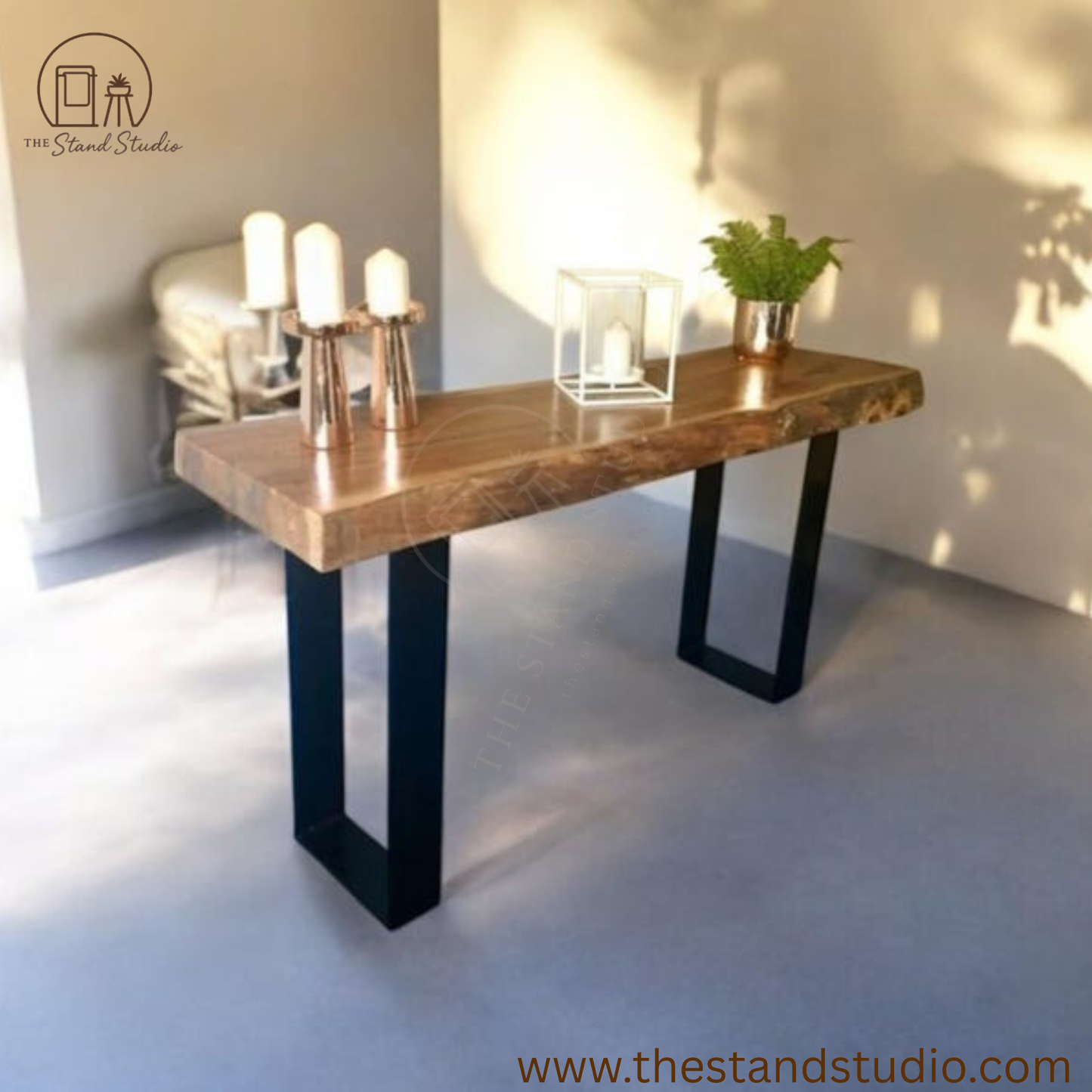 Handmade Natural Wood Console Table – Rustic Log Entryway & Hallway Table – Solid Wood Rustic Furniture