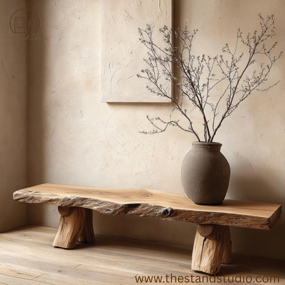 Handcrafted Live Edge Wooden Bench – Rustic Console Table & Sustainable Natural Wood Mudroom Furniture
