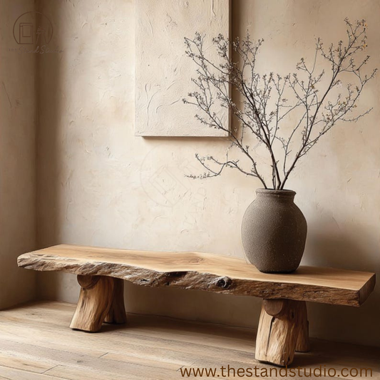 Handcrafted Live Edge Wooden Bench – Rustic Console Table & Sustainable Natural Wood Mudroom Furniture