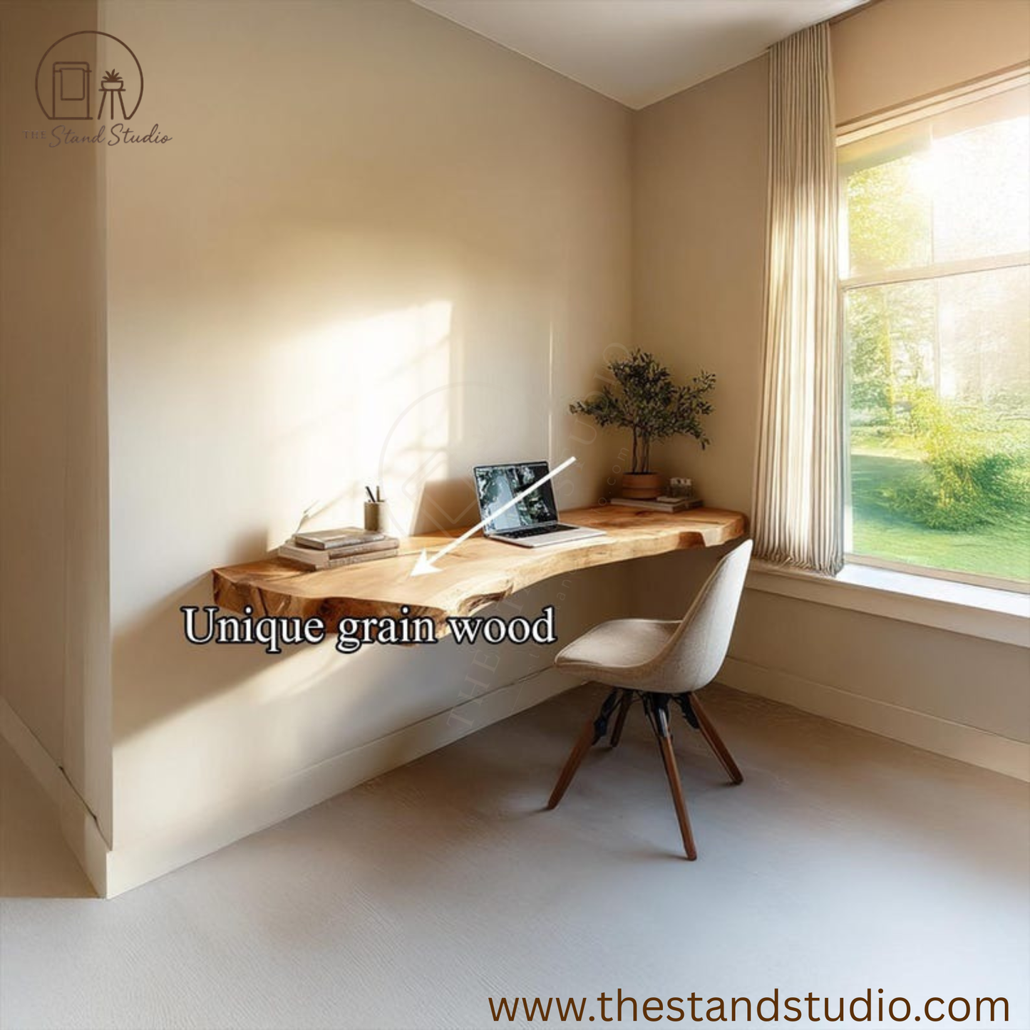 Floating Live Edge Desk – Handmade Natural Wood Table – Minimalist Home Office Furniture for Small Spaces