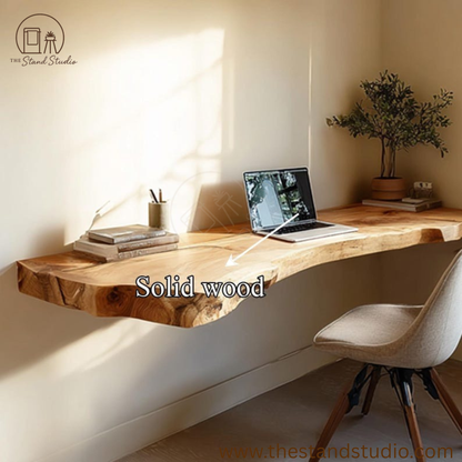 Floating Live Edge Desk – Handmade Natural Wood Table – Minimalist Home Office Furniture for Small Spaces