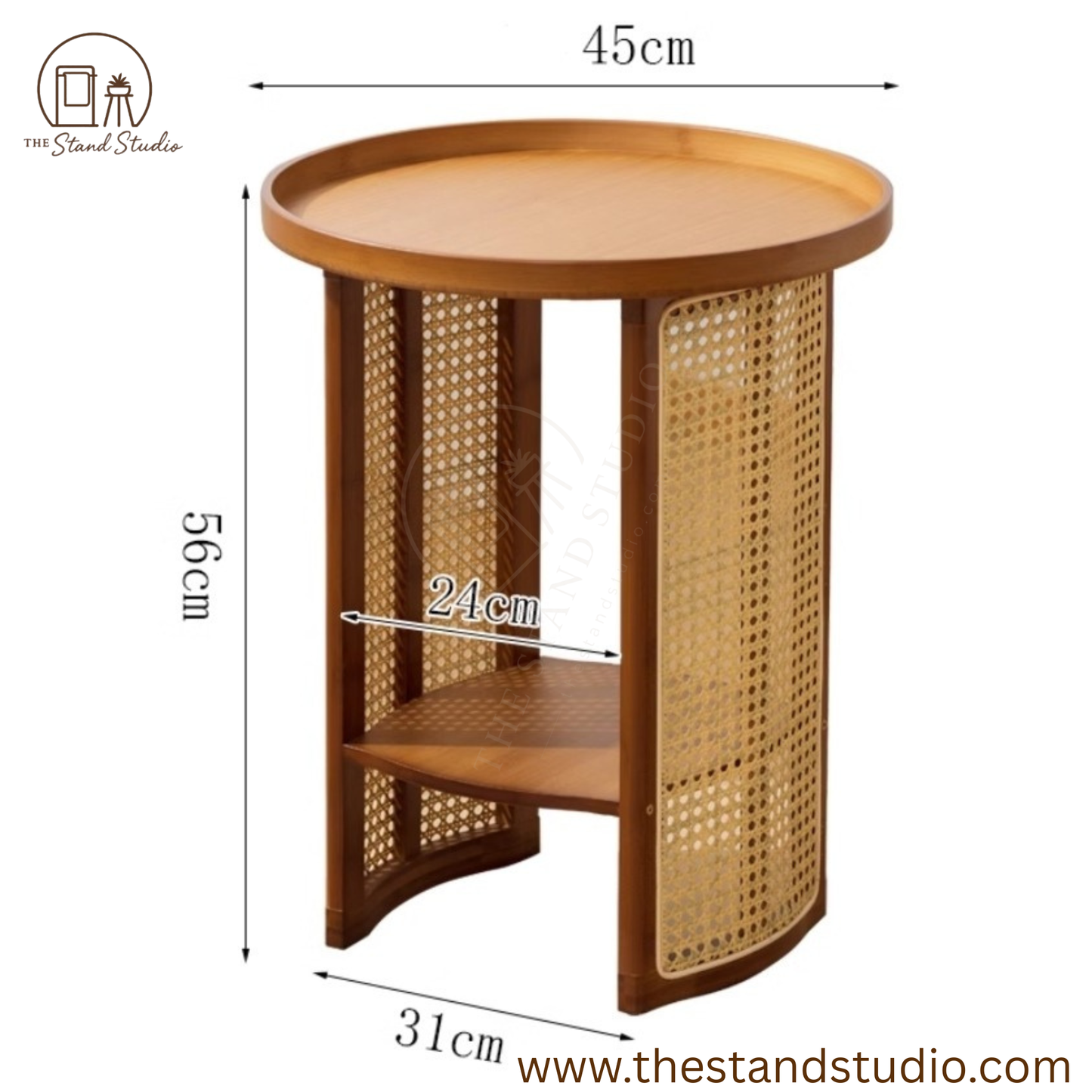 Round Rattan Woven Coffee Table – Small Living Room Accent & Bedside Shelf