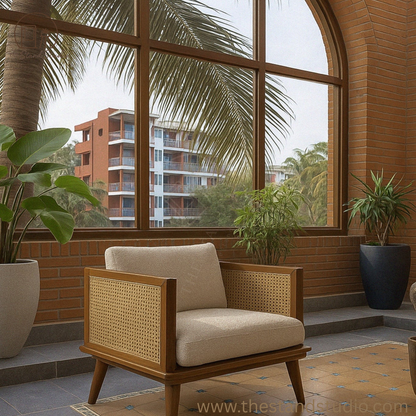 Rattan Armchair – Handcrafted Solid Wood & Cane Lounge Chair – Modern Minimalist Accent Seating
