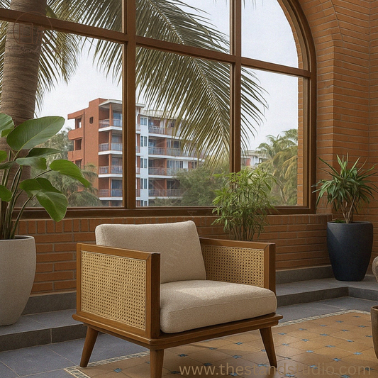 Rattan Armchair – Handcrafted Solid Wood & Cane Lounge Chair – Modern Minimalist Accent Seating
