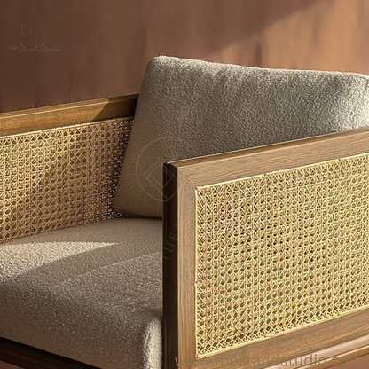 Rattan Armchair – Handcrafted Solid Wood & Cane Lounge Chair – Modern Minimalist Accent Seating