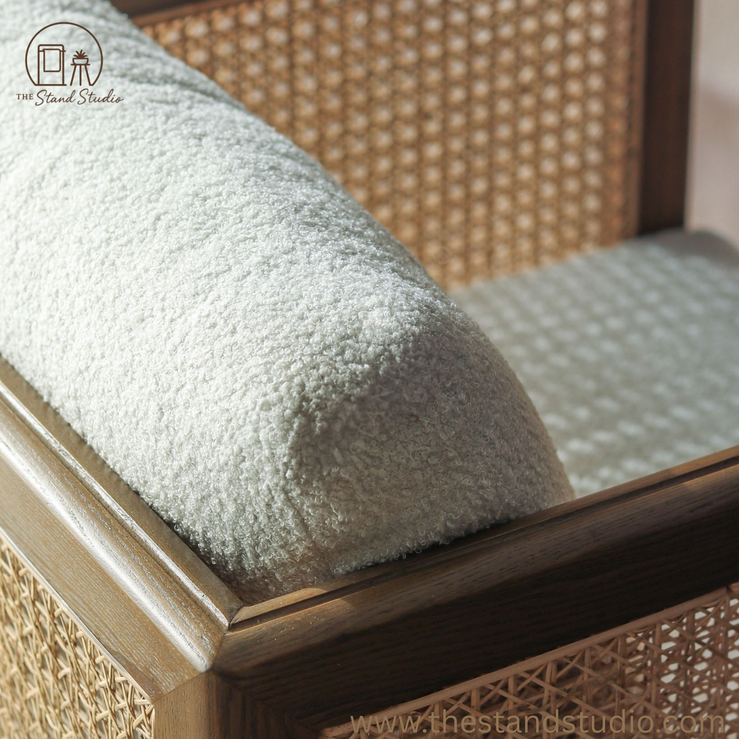 Rattan Armchair – Handcrafted Solid Wood & Cane Lounge Chair – Modern Minimalist Accent Seating