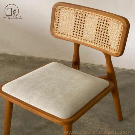 Handcrafted Rattan Solid Wood Chair – Modern Cane Accent Chair – Minimalist Dining & Living Room Seating