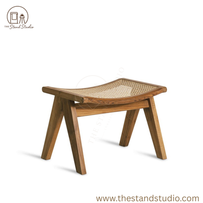 Handcrafted Rattan Stool – Solid Wood & Cane Seating – Modern Minimalist Accent Stool