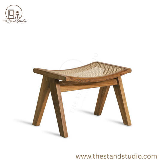 Handcrafted Rattan Stool – Solid Wood & Cane Seating – Modern Minimalist Accent Stool