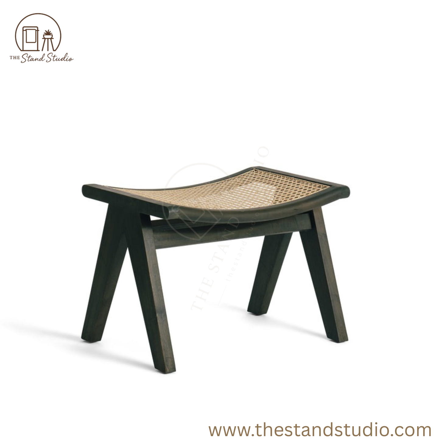 Handcrafted Rattan Stool – Solid Wood & Cane Seating – Modern Minimalist Accent Stool