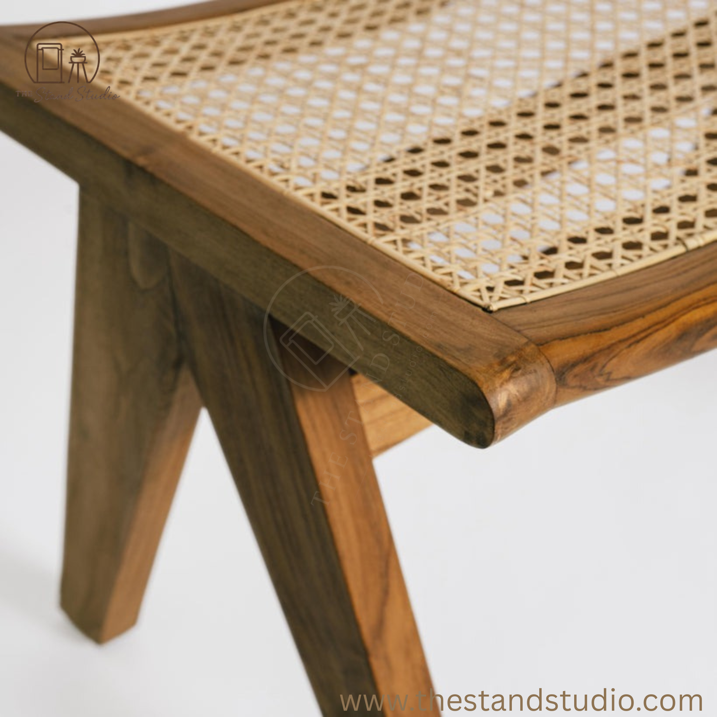 Handcrafted Rattan Stool – Solid Wood & Cane Seating – Modern Minimalist Accent Stool