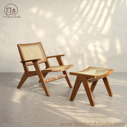Handcrafted Rattan Stool – Solid Wood & Cane Seating – Modern Minimalist Accent Stool
