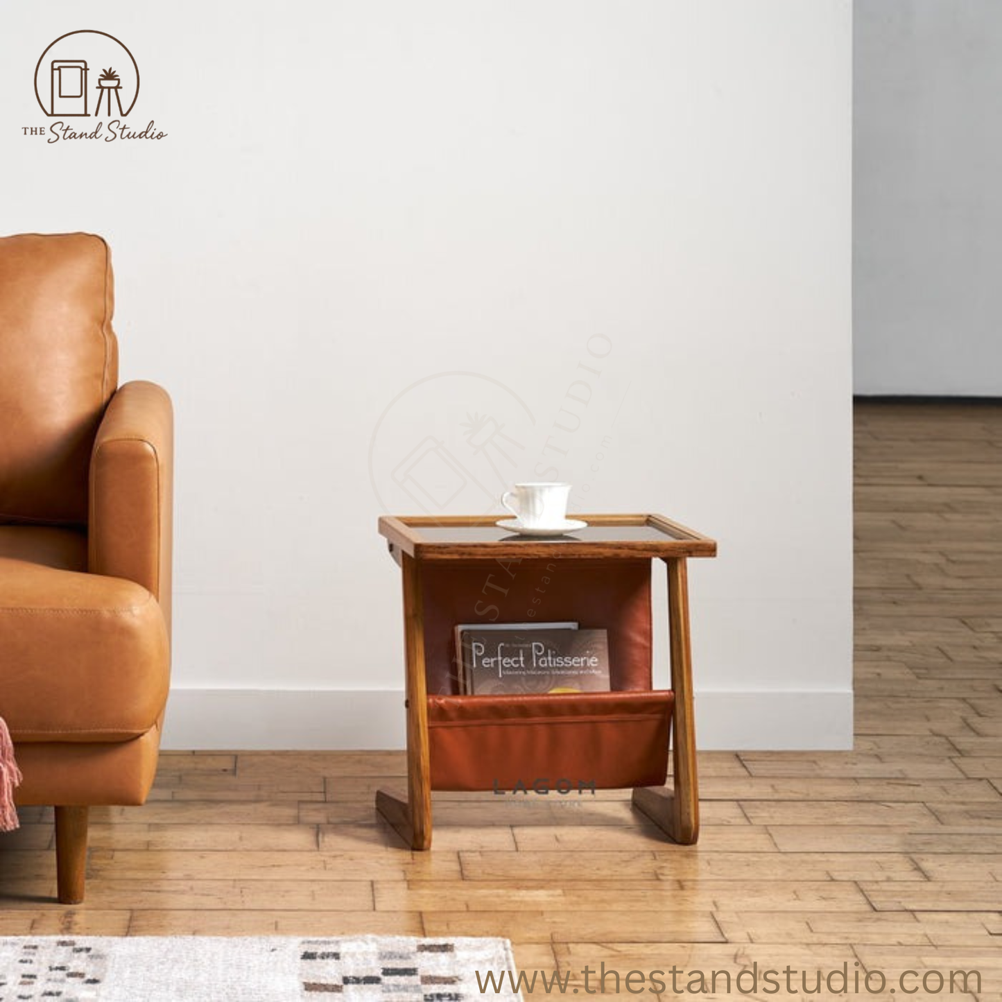 Solid Wood & Faux Leather Side Table