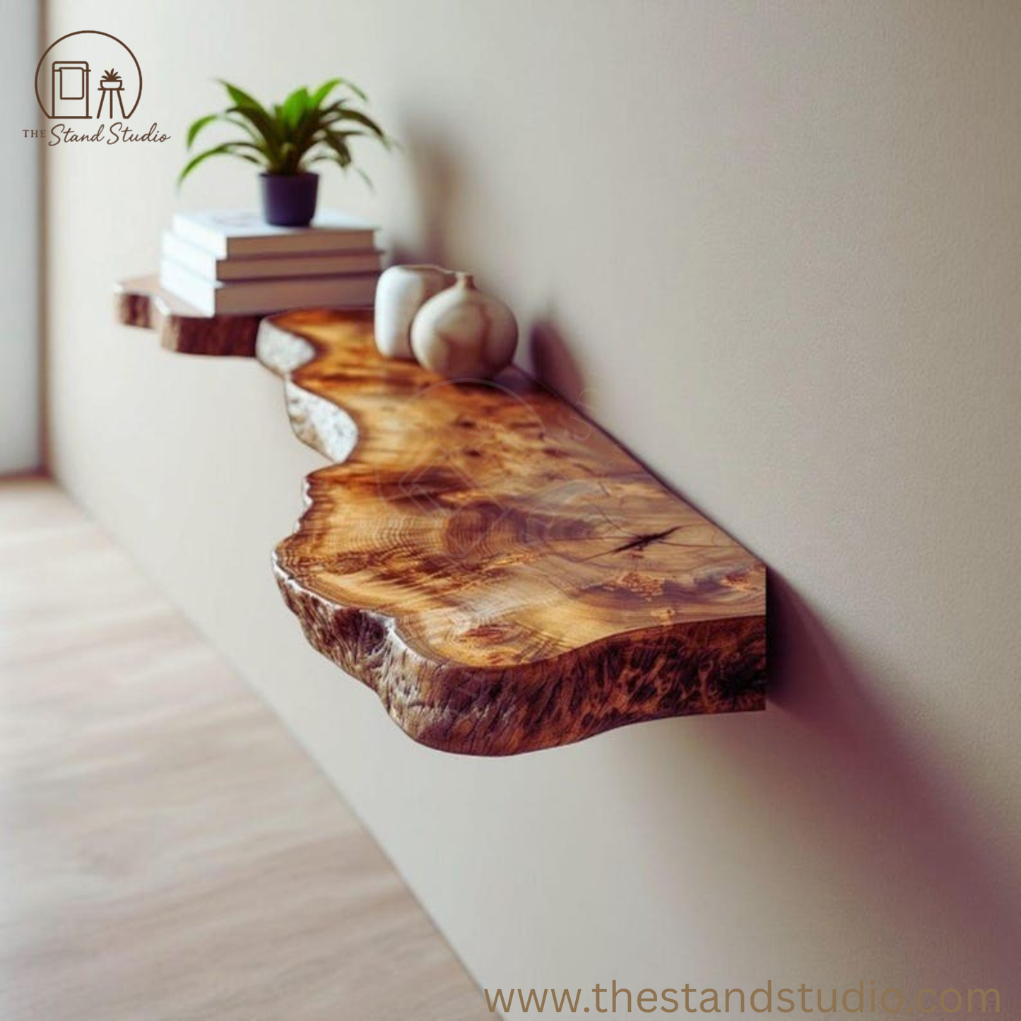 Live Edge Teak Floating Shelf – Rustic Modern Handmade Wood Wall Decor & Kitchen Shelves
