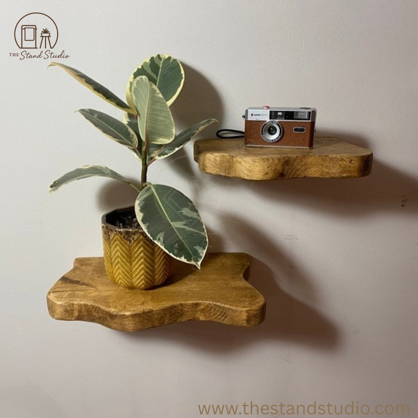 Rustic Live Edge Solid Wood Floating Shelves – Chunky Scaffold with Hidden Brackets