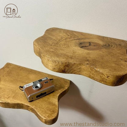 Rustic Live Edge Solid Wood Floating Shelves – Chunky Scaffold with Hidden Brackets