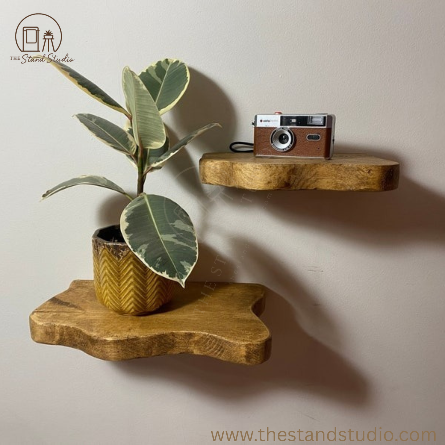 Rustic Live Edge Solid Wood Floating Shelves – Chunky Scaffold with Hidden Brackets