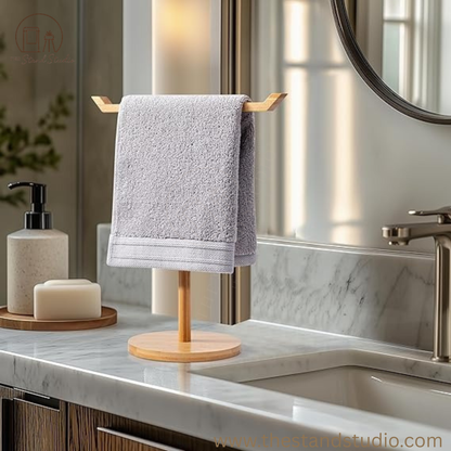 Towel Racks for Bathroom, Bamboo T-Shaped Free Standing Hand Towel Holder Stand, Towel bar for Bathroom Kitchen & Countertop