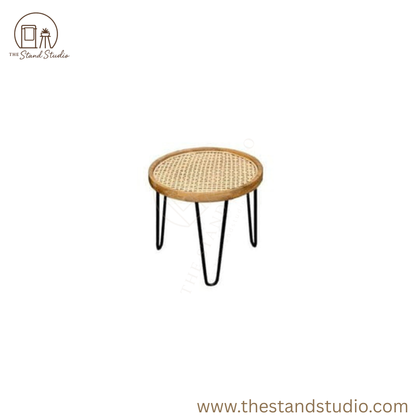 Handmade Rattan Round Side Tables (Pair) – Natural Cane Top with Hairpin Legs