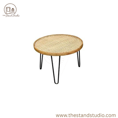 Handmade Rattan Round Side Tables (Pair) – Natural Cane Top with Hairpin Legs