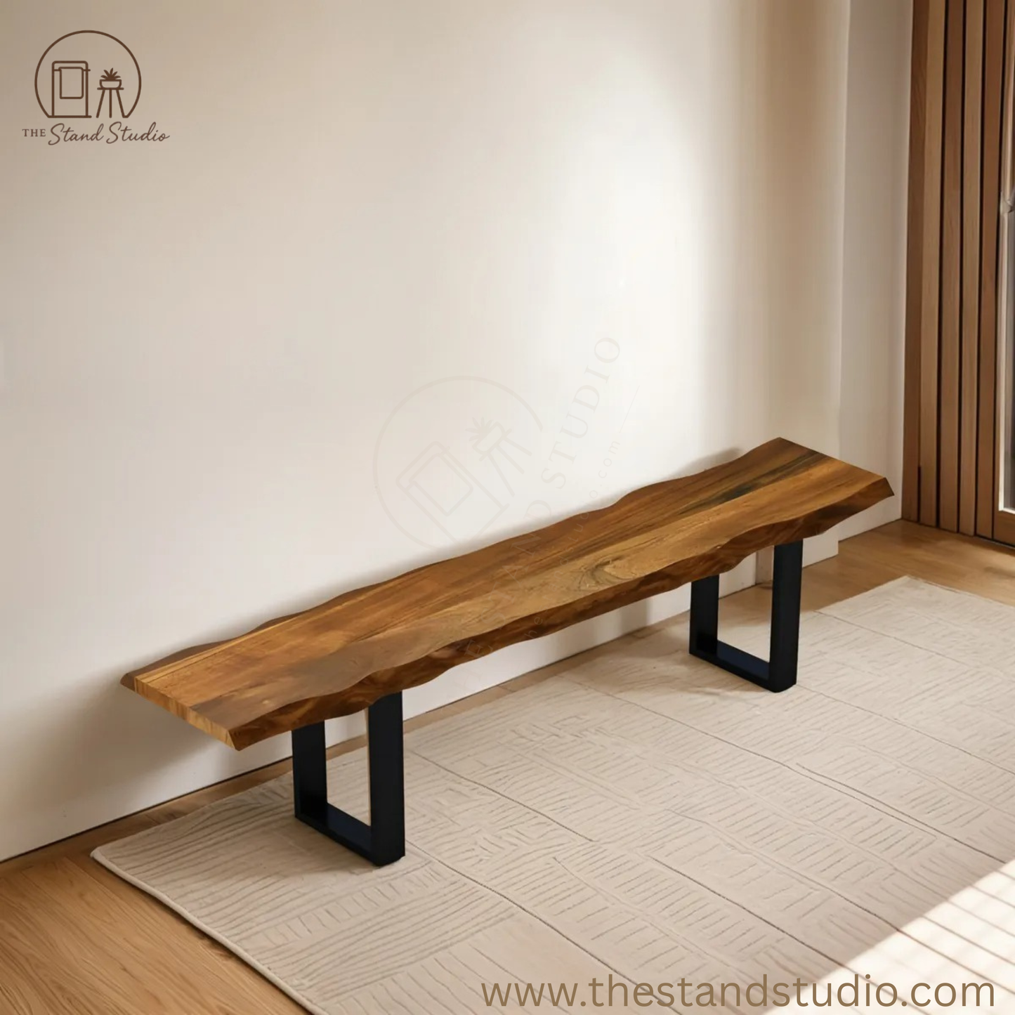 Live Edge Wooden Bench – Rustic Solid Wood Seating
