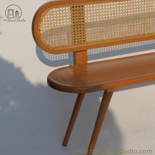 Handcrafted Wooden Bench with Woven Rattan Seat – Stylish & Versatile Seating