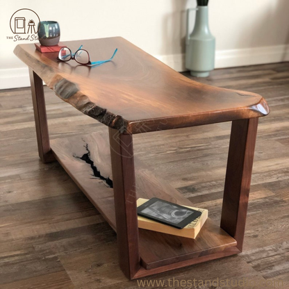 Live Edge Coffee Table: Rustic Farmhouse Mid-Century Modern
