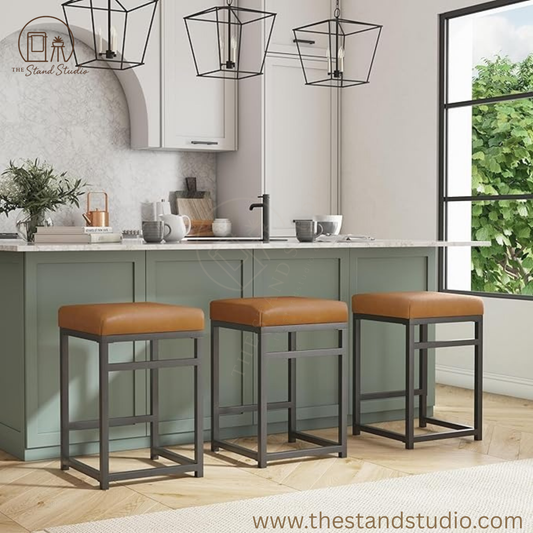 Modern 24-Inch Counter Stool | Backless Metal Frame Bar Stools Counter Height | Decorative Home Furniture, Carmel Faux Leather