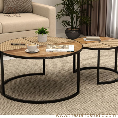 Modern Rattan Nesting Coffee Tables – Set of 2