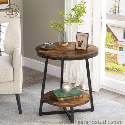 Industrial End Table, Solid Sheesham Wood Side Table, Minimalist Wooden Side Table