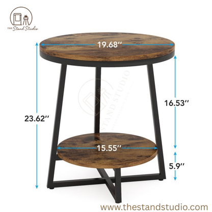 Industrial End Table, Solid Sheesham Wood Side Table, Minimalist Wooden Side Table