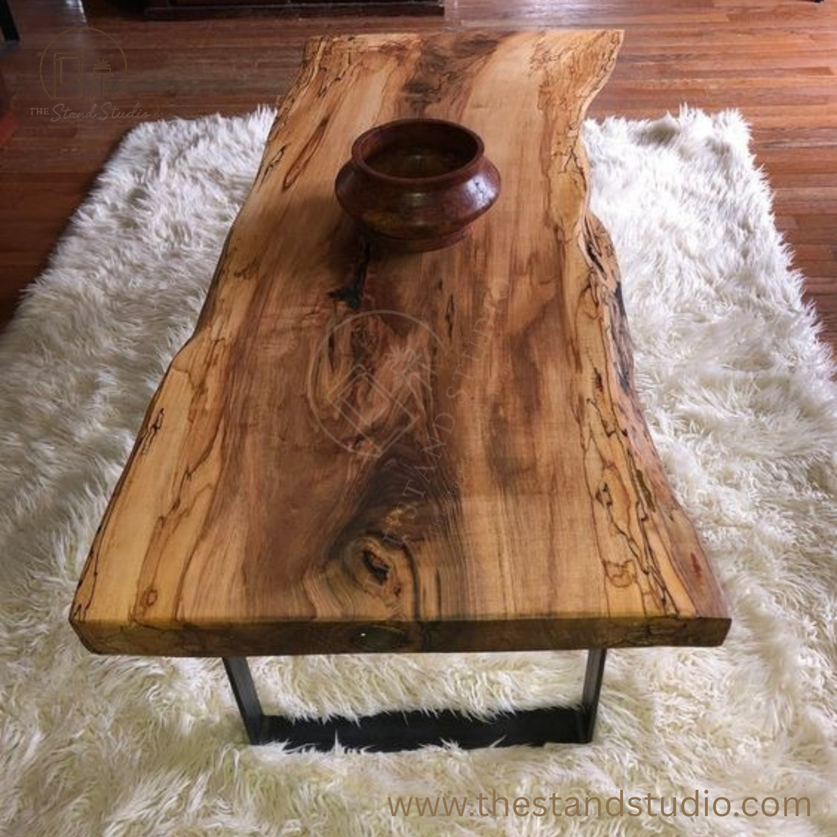 Natural Live Edge Wood Coffee Table Solid Wood Carving Art Handcrafted Extendable Dining Table Decor For Living Room