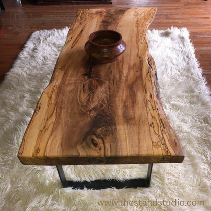 Natural Live Edge Wood Coffee Table Solid Wood Carving Art Handcrafted Extendable Dining Table Decor For Living Room