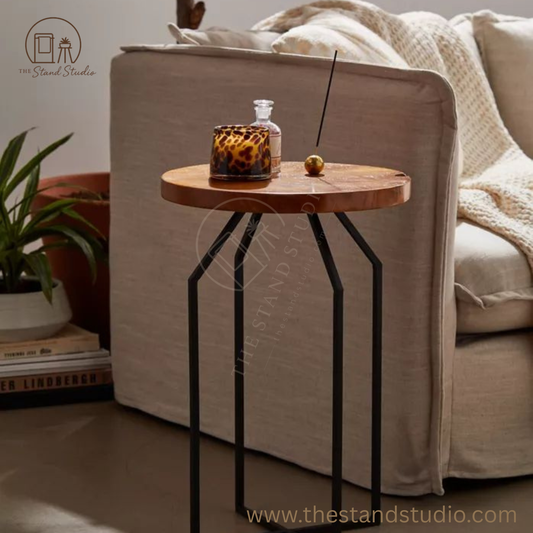 Sheesham Wood Black Metal Accent Table