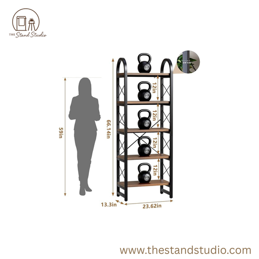 5-Tier Arched Industrial Bookcase and Book Shelves