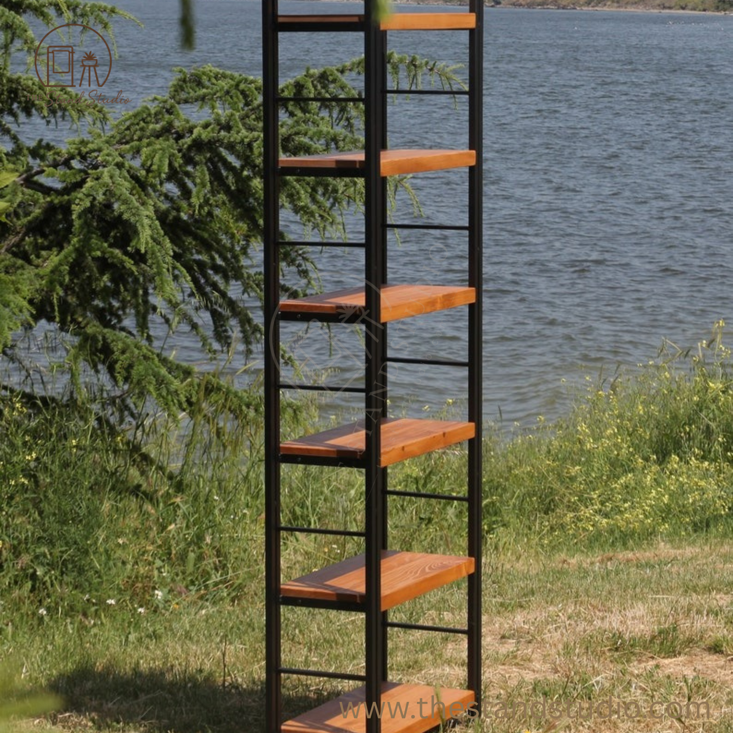 Solid Wood Bookcase with Metal Racks