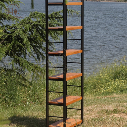 Solid Wood Bookcase with Metal Racks