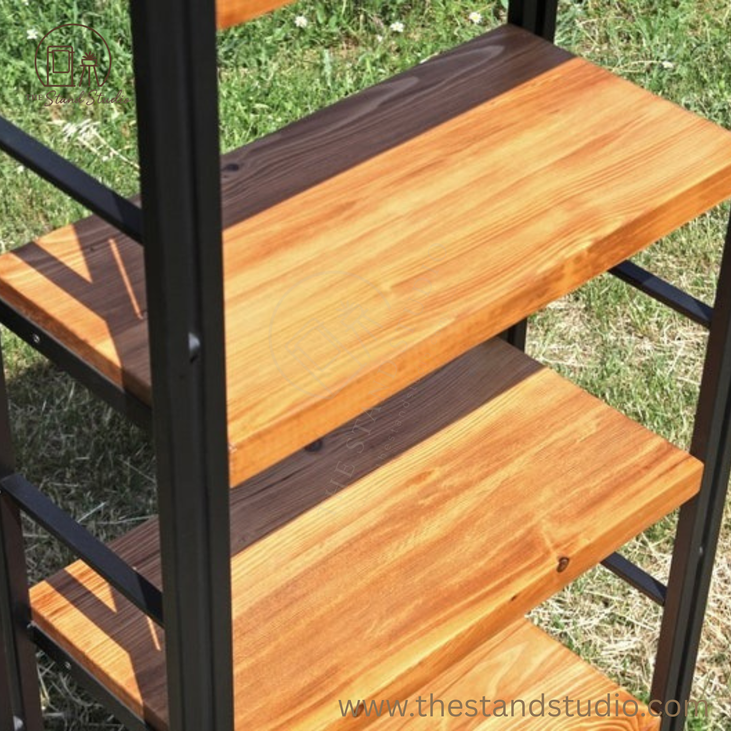 Solid Wood Bookcase with Metal Racks