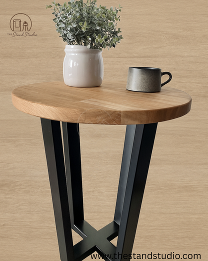 Round Sheesham Metal Side Table