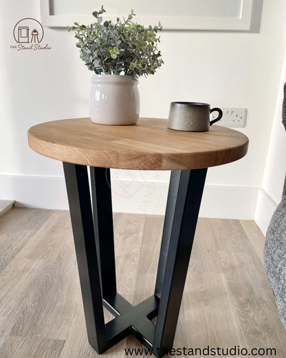 Round Sheesham Metal Side Table