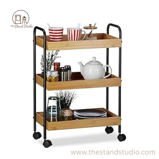 Relaxdays Bamboo Serving Trolley