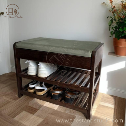 Wood shoe storage bench