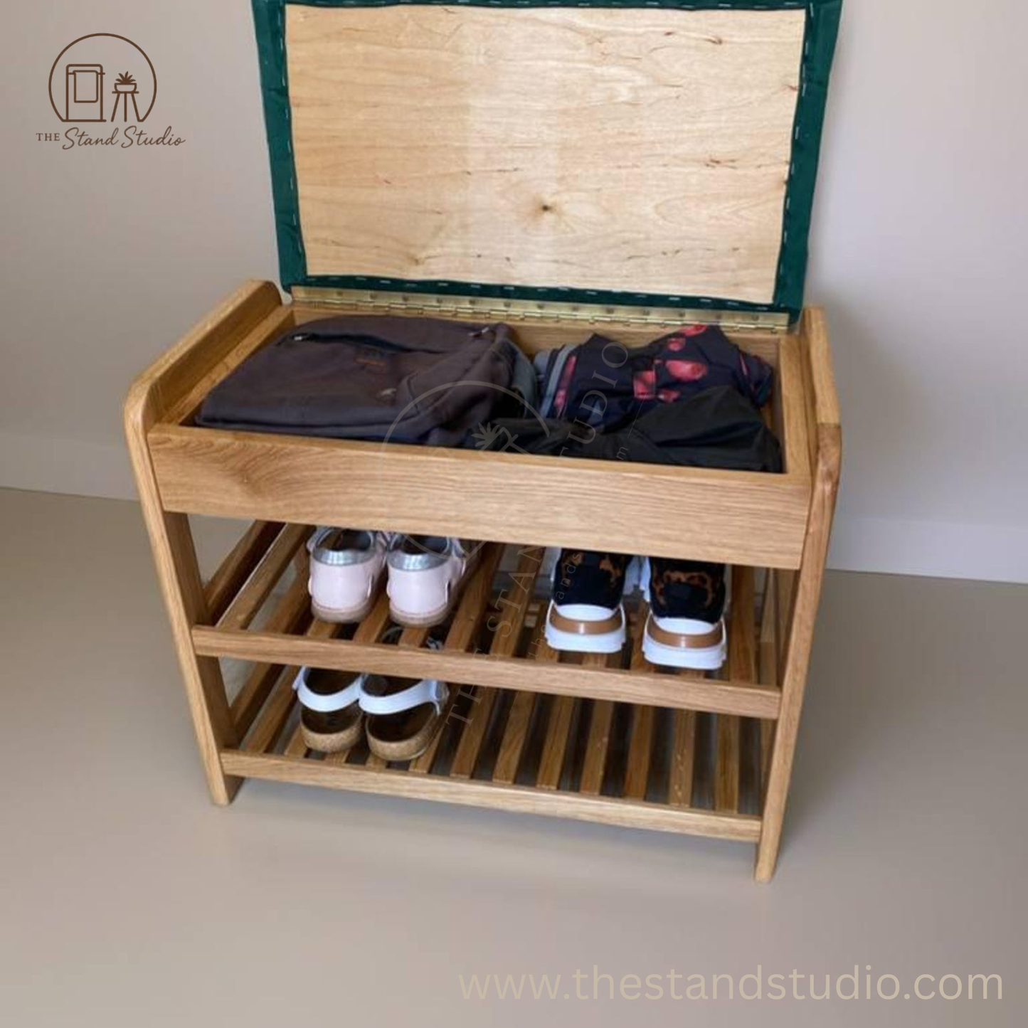 Wood shoe storage bench
