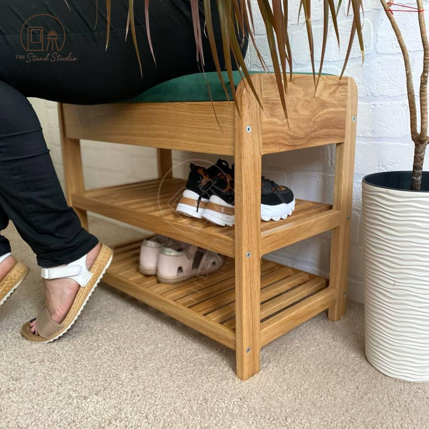 Wood shoe storage bench