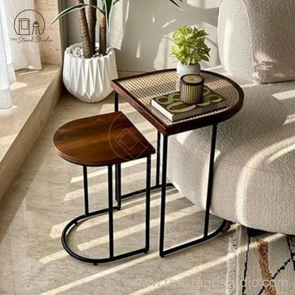 Charcoal Rattan Cane Side Table