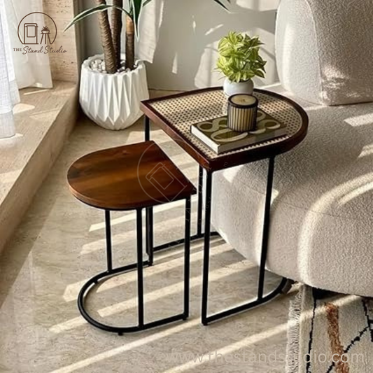 Charcoal Rattan Cane Side Table