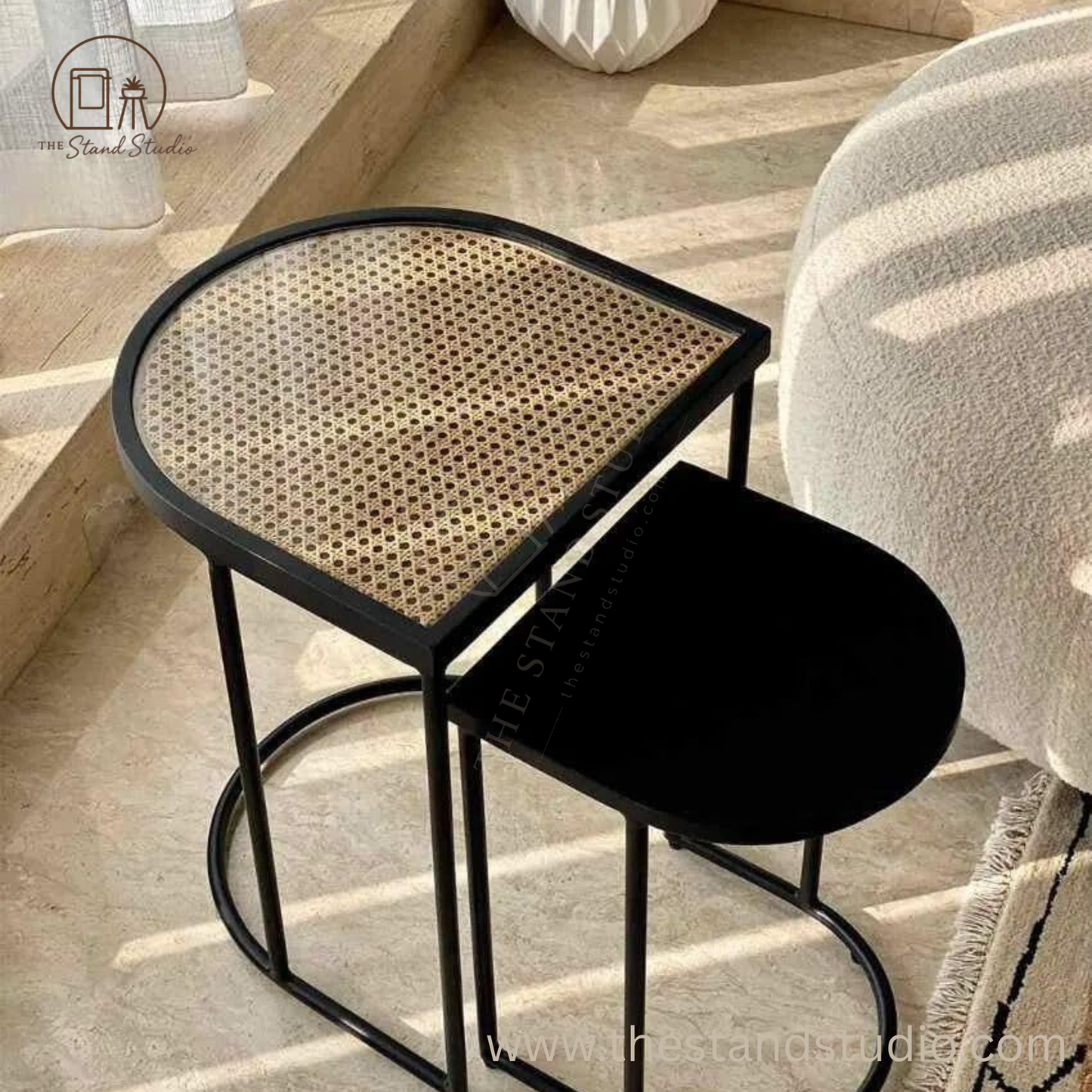 Charcoal Rattan Cane Side Table
