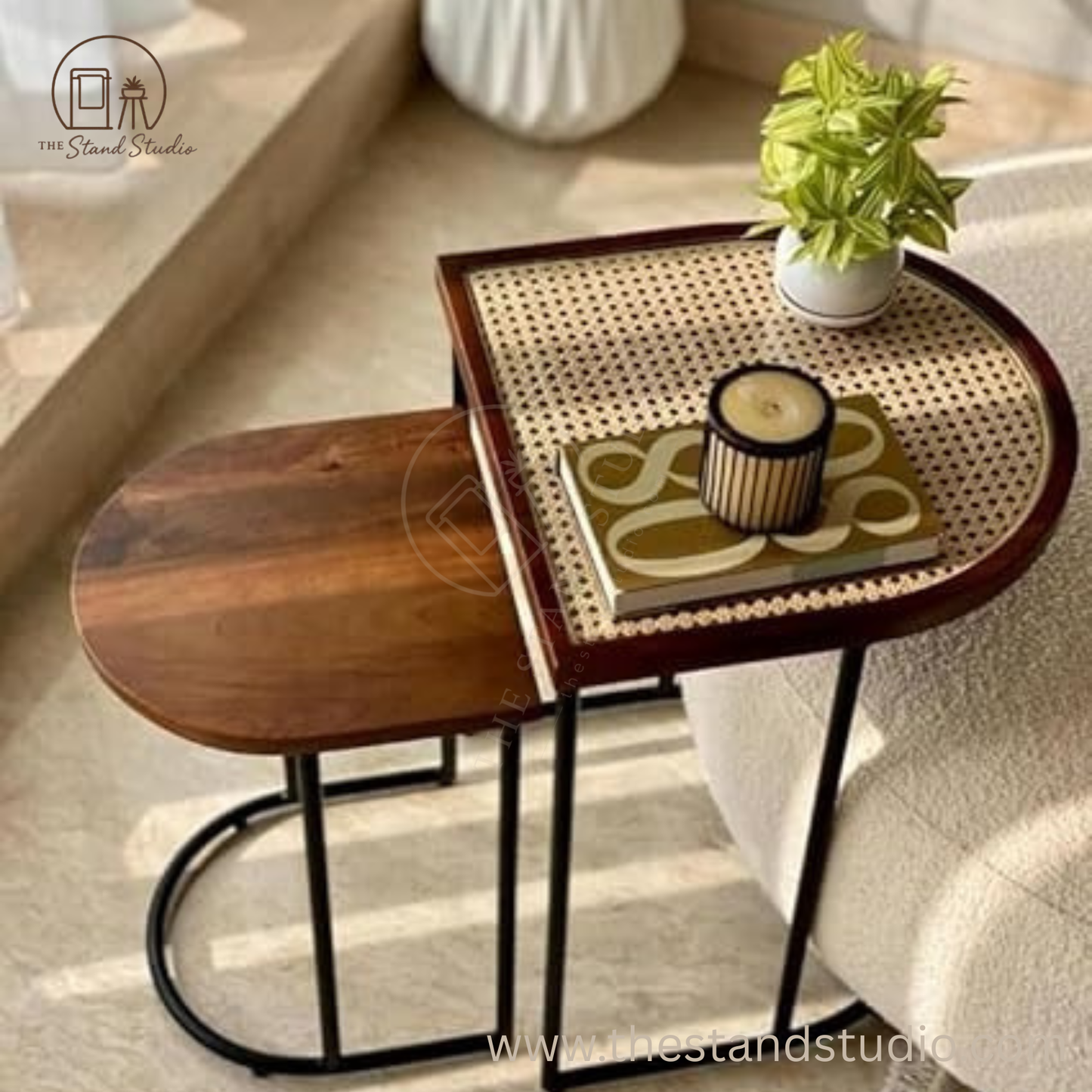Charcoal Rattan Cane Side Table